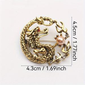 Broche Dragon du Zodiaque Domdomous de style chinois vintage, tendance et originale, pour hommes et femmes, accessoire de costume et de col. - Product Image 4
