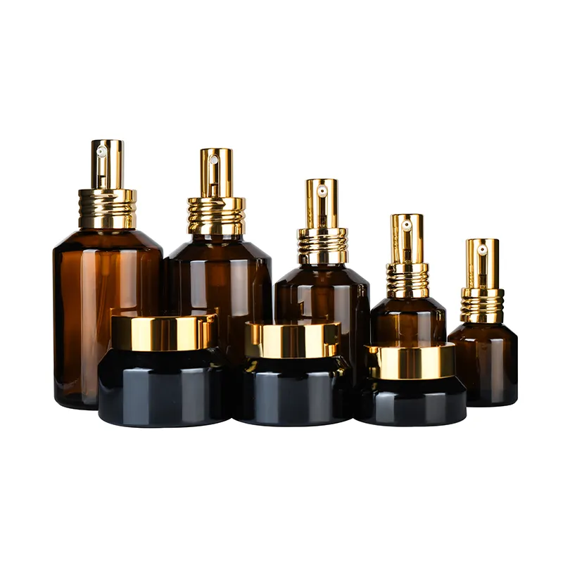 Luxe 1Oz 2Oz 3Oz 4Oz Schuine Schouder Clear Amber 15Ml 30Ml 60Ml Frosted glas Pomp Spray Fles Voor Olie En Cosmetische Pakket