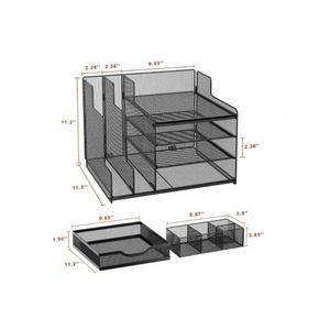 Office Supplies Metal Mesh Desk Organizer 4-Tier Mesh Letter Paper Tray With Pen Holder and Sliding <b>Drawer</b> - Product Image 2