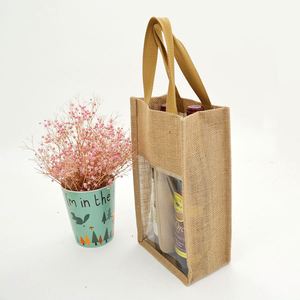 Bolsa de yute de botella individual personalizada, bolsa de yute de algodón duradero para vino o champán para ir de compras - Product Image 3