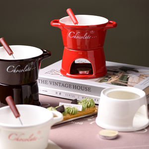 En stock : Ensemble de <span class=keywords><strong>fondue</strong></span> au chocolat en céramique 300 ml, mug à <span class=keywords><strong>fondue</strong></span> au fromage, chauffe-beurre avec fourchette, qualité alimentaire - Product Image 4