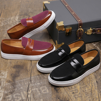 Mocassins Penny pour hommes en cuir microfibre, style mode rétro, à enfiler, chaussures de skate et baskets à talon plat