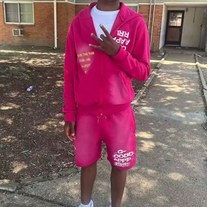 <strong>Custom</strong> Design Logo Sportswear Clothing Sweat Shorts and Hoodie Set Sweatsuits Zip up Tracksuit Acid Wash Sweat <strong>Suit</strong> With Zipper - Product Image 4