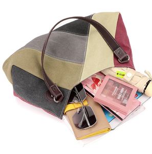 Sac fourre-tout en toile pour femme de grande capacité avec fermeture éclair contrastée en toile, sac à bandoulière - Product Image 5