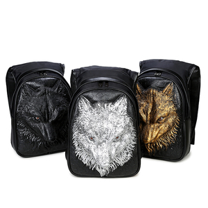 PU de 3D cabeza de Lobo sombrero mochila <span class=keywords><strong>la</strong></span> universidad hombres mochila de viaje con sombrero - Product Image 1