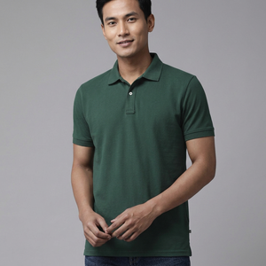 เสื้อโปโลแขนสั้นผู้ชาย สีเขียว ผ้าคอตตอนปิเก้ สวมใส่สบาย ระบายอากาศได้ดี ทรงปกติ สีพื้น ดีไซน์แบบถัก - Product Image 1