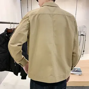 Chaqueta Bomber de Otoño para Hombre de Color <span class=keywords><strong>S</strong></span>ólido con Botonadura Sencilla Ropa de Abrigo Casual Estilo Harajuku Streetwear con Cuello Vuelto y Bolsillos Cargo - Product Image 5