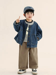 Giacca di Jeans per Ragazzi, Versione Coreana Primaverile con Maniche a Pipistrello, Collo Tondo, <span class=keywords><strong>Cappotto</strong></span> Primaverile e Autunnale per Bambini e Bambine - Product Image 4