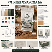 Bolsa de Fondo Plano para Café con Relieve, Grado Alimenticio, 150g-1000g, Superficie Mate, Válvula de Aire, Cierre Superior con Cremallera, Resistente al Calor para Granos de Café