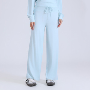 Pantalon de yoga pour femme à taille haute avec cordon de serrage, coupe large, doux, fluide, extensible, ample, décontracté, pour le fitness, style droit, vêtements de sport, vente en gros - Product Image 2