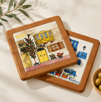 Sous-plat en céramique personnalisé avec base en liège, design double couche, motif esquisse de ville européenne, résistant à la chaleur, protège-table