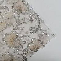 Kain renda payet bunga pink lembut dengan bordir halus dan manik-manik tulle untuk gaun pengantin dan gaun bridesmaid
