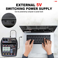 ELM AI-4 Contrôleur d'interface USB 4 canaux pour système de mixage audio mini karaoké domestique, noir, universel, en plastique