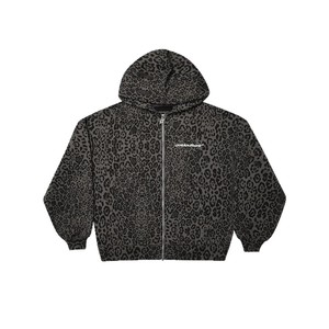 <b>Leopard</b> <b>Print</b> Washed Knitted Digital Printing Zip up Hoodie Men 100% Cotton Loose Fit Hooded <b>Sweatshirt</b> Winter Streetwear - Product Image 3