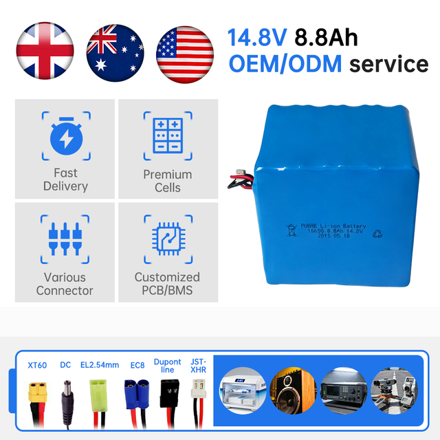 POEAE 4s4p 18650 Rechargeable 14.8V 8.8Ah Prismatic Lithium Ion Battery Pack