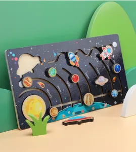 Children Wooden Puzzle Solar System Space Planet Cognitive Baby Early Education Wooden Puzzle Board Kids Montessori Wooden Toys