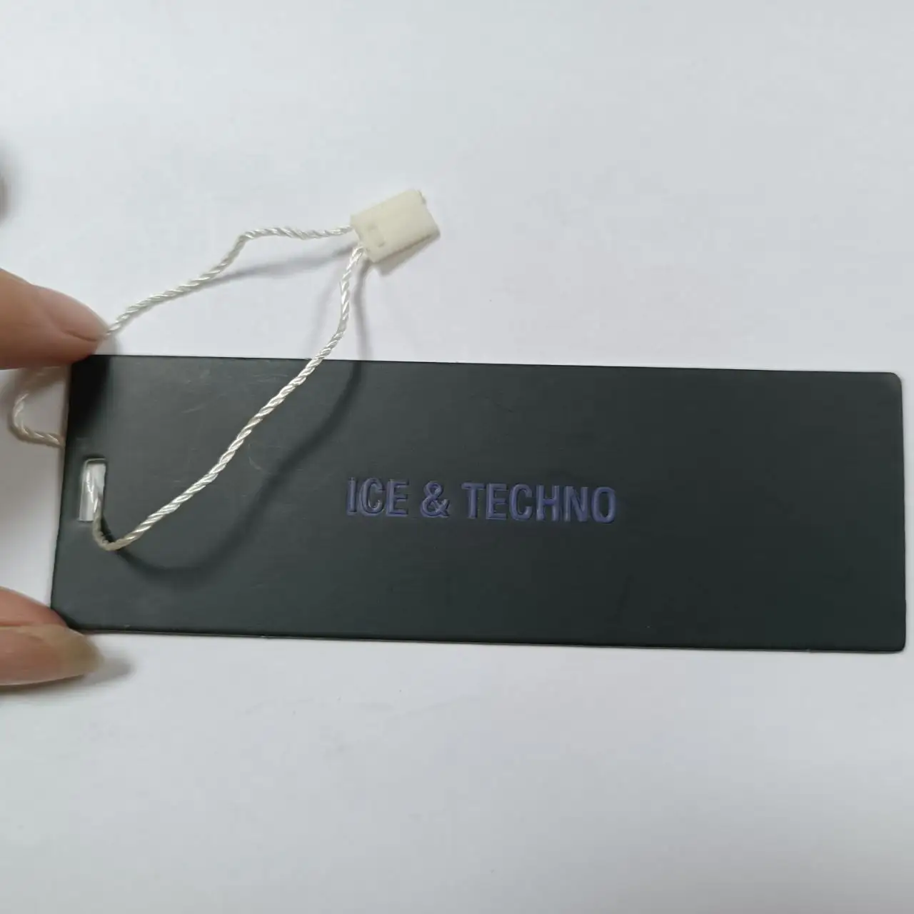 Custom high quality black garment tags paper card cardboard swing tickets coated Paper Hang Tag embossed with blue color