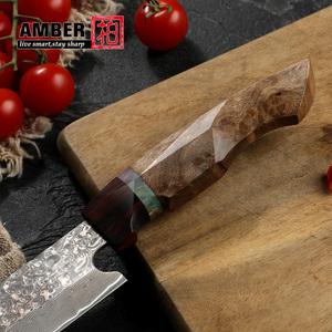 Artigianato di alta qualità martello damasco con decapaggio acido 5 pezzi coltello set superiore ergonomico manico in legno di sicomoro - Product Image 4