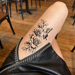Autocollants de <span class=keywords><strong>tatouage</strong></span> de fleurs de <span class=keywords><strong>papillon</strong></span> noires, imperméables, longue durée, art corporel réaliste - Product Image 3