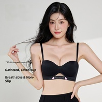 Soutien-gorge sans bretelles pour femme, bonnet épaissi 6 cm, push-up, sans couture, respirant, antidérapant, sans armatures, fermeture dorsale, uni, 32-38AB, 6 couleurs