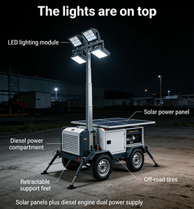 Torre de Iluminación Móvil Híbrida Solar Diésel con 4x200W LED - Iluminación de Doble Potencia para Construcción Remota, Sitios Mineros y Proyectos Fuera de la Red - Product Image 1