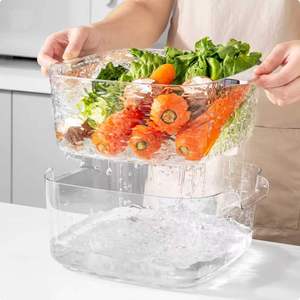 Double Layer Vegetable Washing Basket Plastic Oval Draining Rack For Kitchen - Product Image 1