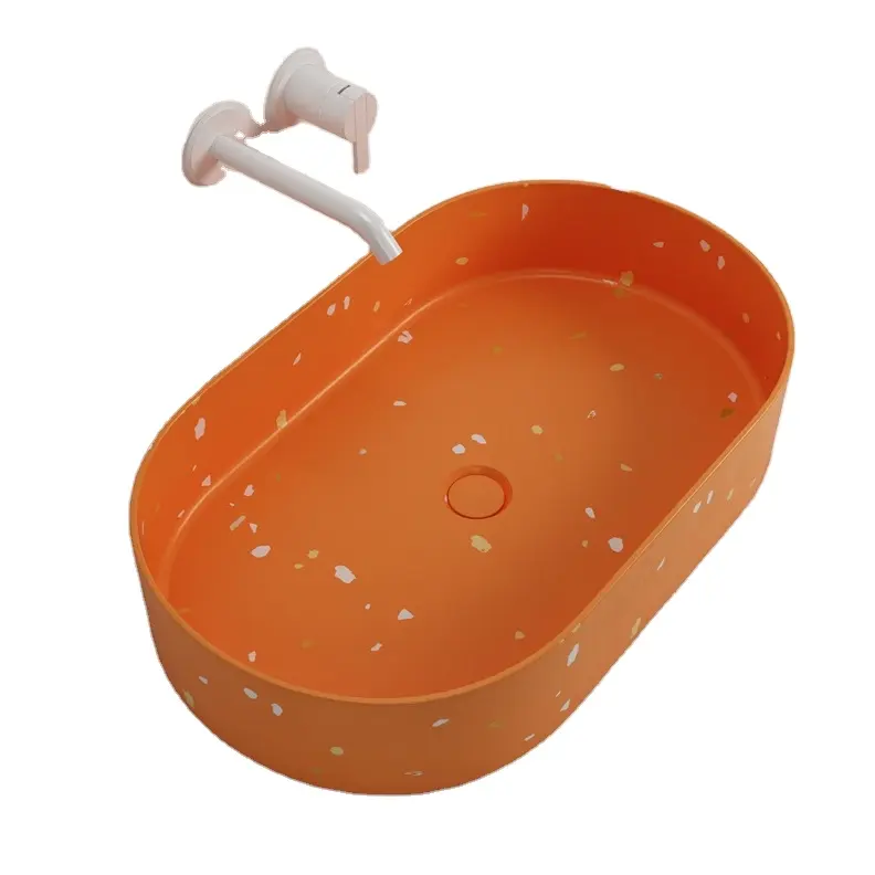 China Factory Handmade Terrazzo Bathroom Face Orange Hand Wash Basin Sink