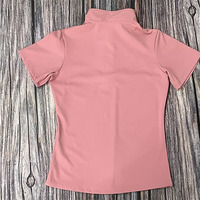 Hauts de sport équestres roses à manches courtes pour femmes, style échantillon, avec fermeture éclair, sous-vêtements de base pour l'équitation en extérieur