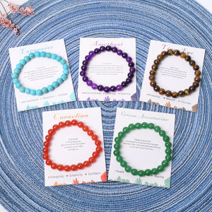 Coppia amicizia gioielli regali 8mm guarigione pietre preziose cristalli elasticizzati bracciali in pietra naturale perline con carta - Product Image 1