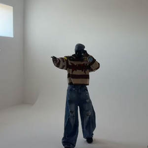 Camiseta gruesa de felpa francesa desgastada rasgada con flecos acanalada Turn Down Neck Stripe Boxy Fit para hombre Rugby Knit 420gsm Cropped Jersey - Product Image 5