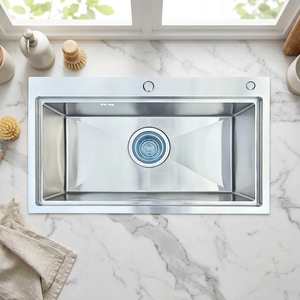 Évier de cuisine à cuve unique en acier inoxydable 304, fait main, finition brossée, OEM ODM, vente en gros d'usine - Product Image 6