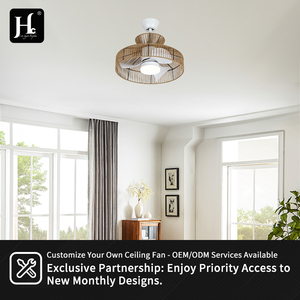 Bohemian-Style Rattan Recessed Dimmable 21-Inch LED <b>Ceiling</b> Fan with Lantern-Style <b>Lighting</b> - Product Image 4