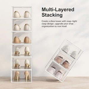 Custom Clear Acrylic Rectangle Injection Molded PC Plastic Stackable Eco-Friendly Detachable Shoe Storage Box Magnets Side Door - Product Image 2