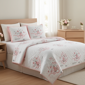 Spring Floral Quilt Set With 2 <b>Pillows</b> Matrimonial Size Cotton Embroidery Princess Style Home Bedding - Product Image 2