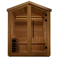 Sauna Hemlock Modern Outdoor Harga Terjangkau untuk 4-6 Orang dengan Atap Runcing untuk Taman, Panel Kontrol Pemanas Kayu/Listrik