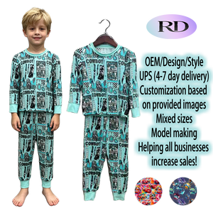 Pigiama in Fibra di Bambù per Ragazzi RD Western Denim Print a Maniche Lunghe, Set 2 Pezzi Morbido ed Elastico, Abbigliamento da Notte Traspirante e Comodo per Bambini - Product Image 1