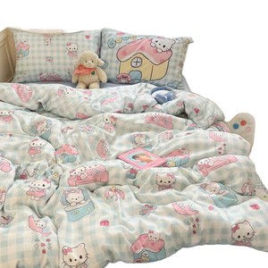 Plaid <b>Bedding</b> <b>Set</b> 4 Pcs Washed Cotton Home Use Four Seasons Eco Friendly - Product Image 5