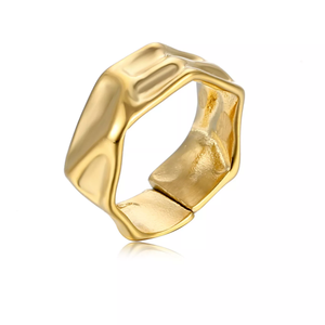 Zierlicher 18 Karat vergoldeter klassischer unregelmäßiger konkaver und konvexer Wellen <span class=keywords><strong>ring</strong></span> Offener verstellbarer Edelstahl <span class=keywords><strong>ring</strong></span> für Männer und Frauen - Product Image 6