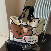 Bolso de lona de algodón personalizable de gran capacidad, bonito logotipo con patrón de dibujos animados, cierre abierto portátil sencillo con cremallera para uso diario