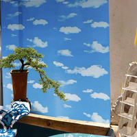 Película Moderna para Ventanas con Diseño de Cielo Azul y Nubes Blancas, Aislamiento Térmico, Impermeable, Autoadhesiva, Material de PVC Opaco para Baño