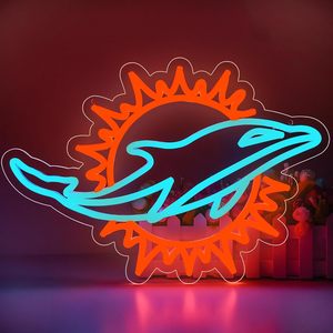 Enseigne néon LED Miami Dolphins pour décoration murale, lumière néon à intensité variable, logos de l'équipe bleu glace pour la décoration de la cave des hommes - Product Image 1
