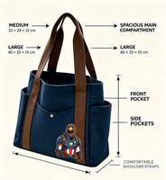 Sac fourre-tout en toile de coton personnalisé avec impression Navy Eagle Hero Corner |   Sac fourre-tout moyen multi-poches pour le quotidien, idéal comme cadeau