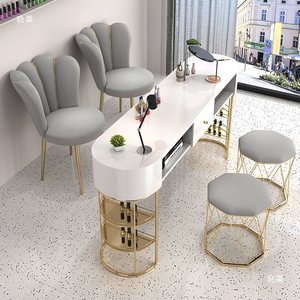 Ensemble table et chaise de manucure style INS avec plateau en verre — Poste de manucure simple/double pour salons de manucure, spas de beauté et studios à domicile - Product Image 1