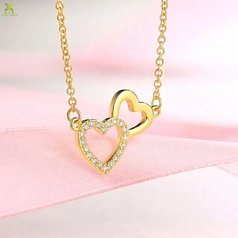 New custom stainless steel 18k gold plated sister jewelry heart pendant necklace collier acier inoxydable bijoux