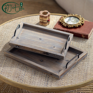 Bandeja rectangular de madera de cedro vintage, 2 piezas, bandejas decorativas rústicas para decoración del hogar - Product Image 1