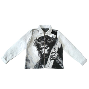 Blouson Homme Respirant Brodé Vintage Hiver Inspiré <span class=keywords><strong>de</strong></span> l'Art du Journal, Imprimé Portrait Collage, Zippé, Tissé - Product Image 5