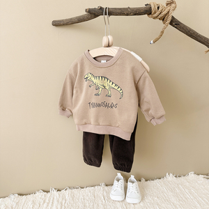 Vestiti neonatati per bambini da 0 a 4 anni abiti primaverili 2 pz manica lunga dinosauro in cotone stampa Top + pantaloni abbigliamento per bambini ragazze - Product Image 1
