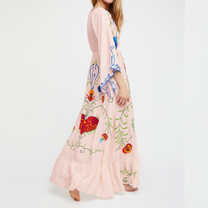 Boutique <span class=keywords><strong>abbigliamento</strong></span> <span class=keywords><strong>donna</strong></span> all'ingrosso 2023 lungo maxi cotone floreale <span class=keywords><strong>boho</strong></span> abito ricamato lady eleganti abiti casual per le donne - Product Image 2