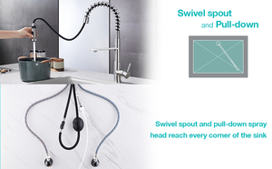 304 Stainless Steel Drinking Water 3 Way Kitchen Faucet with Pull Down Spray Head - Product Image 5