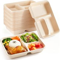 Assiettes jetables biodégradables et compostables en bagasse de canne à sucre, personnalisables, à 3 compartiments, pour le déjeuner et les accompagnements